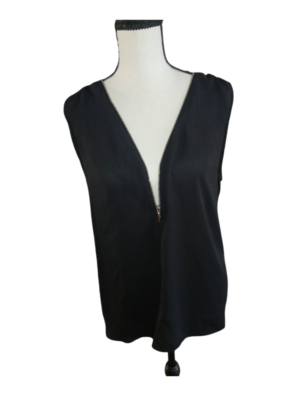 INC International Concepts Black Sleeveless Zip-Front Tank